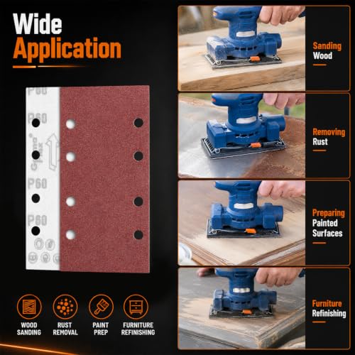 80 Pcs 1/3 Sandpaper Sheets Assorted 40-400 Grit 8 Hole - color: GRIT MIX