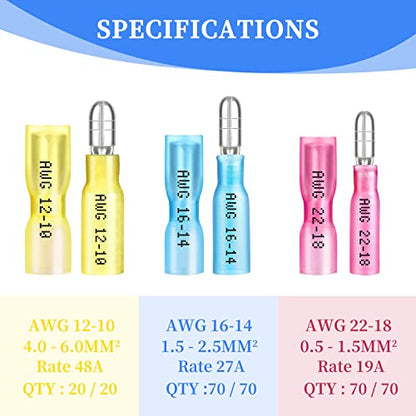 Qibaok 320PCS Heat Shrink Bullet Connectors Kit Female & Male Bullet Butt Terminals Insulated Waterproof Electrical Marine Crimp Automotive Connectors
