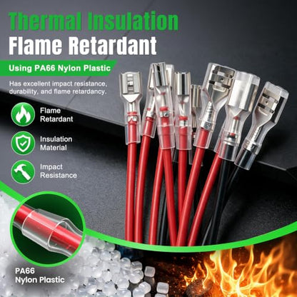 Twidec/30PCS 2.8mm 4.8mm 6.3mm Female Spade Crimp Terminal,Electrical Insulated Terminals with 20cm Cable,Quick Connectors with Insulating Sleeve Red＆Black Female Spade Connector Kit - size: 2.8/4.8/6.3mm