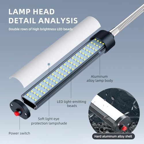 24W LED Magnetic Work Light, 2400 Lumen Flexible Gooseneck Work Light with Adjustable Magnetic Base, Industrial Light for Lathe CNC Milling Drillpress Sewing Machine