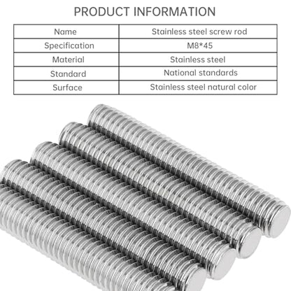 5 Pack M8-1.25 45mm Fully Threaded Rod 304 Stainless Steel 1.25mm Thread Pitch Screw Right Hand Threads Rods Bar Studs for Furniture Machinery Assembly (M8x45mm) - size: M8x45mm