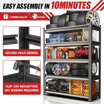 5 Tier Garage Shelving, Metal Heavy Duty Storage Rack, Adjustable Steel Storage Rack for Garage, Warehouse, Workshop, Black (63" H x 45.3" W x 19.7" D) - size: 5-Tier (63"Hx45.3"Wx19.7"D)