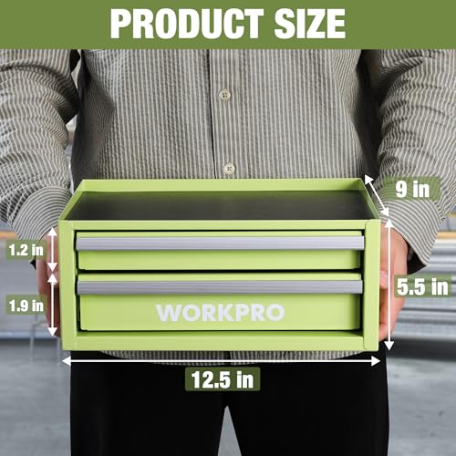 WORKPRO 12.5" Mini Metal Tool Box with 2 Drawers - color: Macaron Green