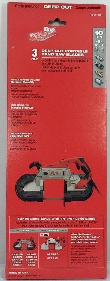 48-39-0501 for Milwaukee Tool Saw Blade 10 Tpi Standard Deep Cut Portable Band 3Pk