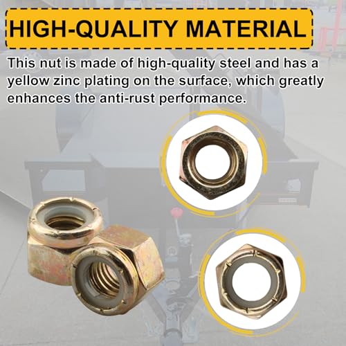 Grade 8 Coarse Lock Nuts 1/2"-13 (25 Pack), 1/2″-13 Locknuts Yellow Zinc Finish Steel Nylon Insert Lock Nut