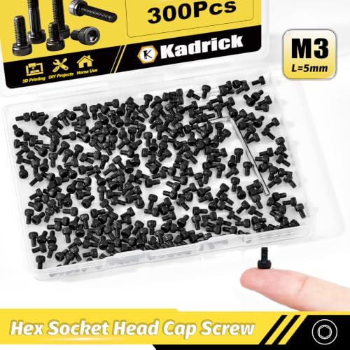 KADRICK 300PCS M3 x 5mm Hex Socket Head Cap Screws, M3-0.5 Fully Threaded - size: M3x5MM 300PCS