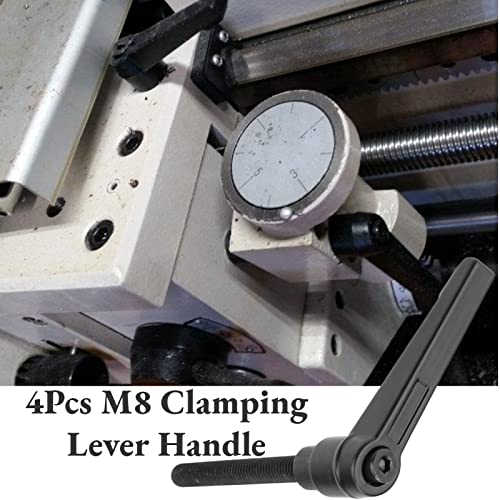 Hilitand 4PCS Clamping Lever Handle, M8 Stainless Steel Male Thread Adjustable Handle Machine Knobs,Black (70MM)