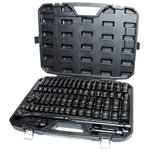 TIGHTSPOT 1/2" Drive 70pc Impact Socket MASTER SET with SAE & Metric from 5/16 Inch - 1-1/4 Inch, 8mm - 24mm, Standard/Deep Sockets with Extension Bars & Adapters & More - size: 1/2" Drive 70pc Impact Socket Set