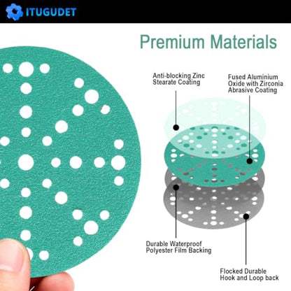 6 Inch 49 Hole Wet Dry P180 Grit Sanding Discs - 50 Pack Box - color: 180 Grit, size: 6 Inch 49 Hole