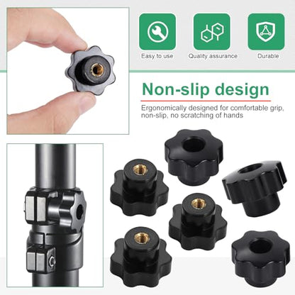 10Pcs 7 Star Through Hole Knob M6 Knurled Thread Clamping Knob, Star Shape Hand Knobs Black Plastic Screw-On Clamping Star Knob Handle - size: M6, style: Through Hole