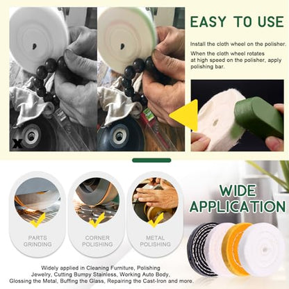 Keadic 8Pcs 4inch Buffing Polishing Wheel Kit Includes Polishing Bars, Buffer Wheels for Polishing and 1/2" Arbor Hole, Polishing Pad Buffing Wheel Kit, Buffer Polisher for Bench Grinder - size: 4'' Buffering wheel Kit
