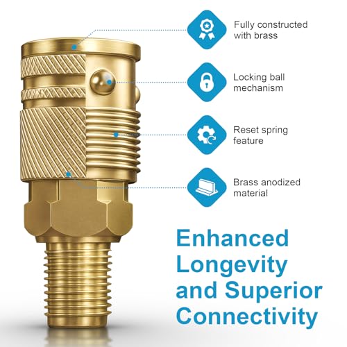 14 Pcs Air Hose Fittings 1/4 Inch NPT, Air Tool Fittings Air Compressor Fittings Quick Connect, Premium Brass Air Coupler And Plug Kit RNSXYAT