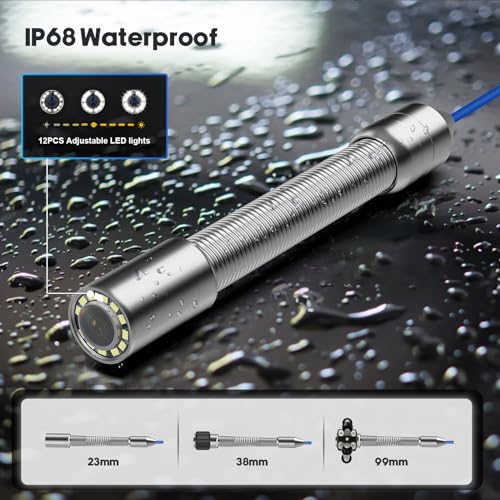 Sewer Camera with self-Leveling & 512Hz Transmitter sonda Drain Snake 164ft Plumbing Inspection Camera 5" Screen DVR Included 16GB TF-Card (165ft) - size: 49M