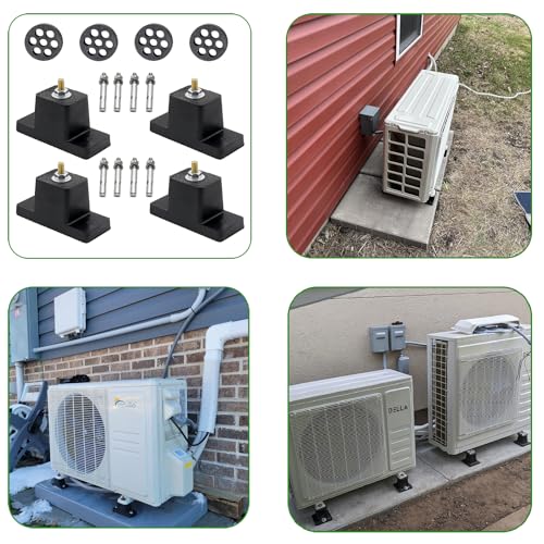 [4 Pack] Heavy-Duty Anti-Vibration Pads Rubber Isolator Mounting Brackets Kit with 8 Expansion Screws + 4 Shock Absorbing Pads – Designed for Mini Split AC/Central Air Conditioner/Air Compressor Feet