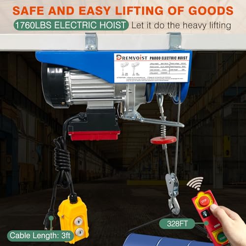 Electric Hoist 110V, 1760 LBS Hoist Winch with Remote Control - color: Blue