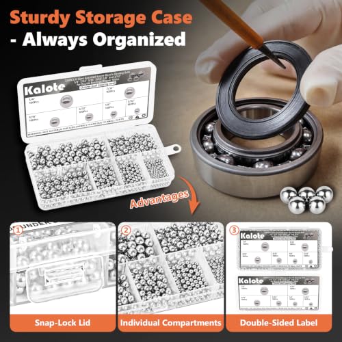 720 Pcs G25 Chrome Steel Bearing Balls Kit, 3/32"-1/4" Imperial - size: 720PCS 3/32"-1/4"