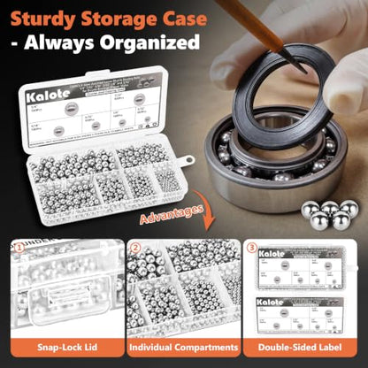 720 Pcs G25 Chrome Steel Bearing Balls Kit, 3/32"-1/4" Imperial - size: 720PCS 3/32"-1/4"