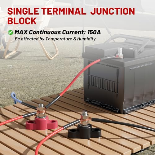 RED WOLF 12V 150A Power Distribution Block 5/16" Single Stud Busbar M8 Terminal Bus Bar 12 Volt DC Battery Junction Post for Auto Boat Marine Solar System Positive and Negative (2PC) (Pack of 2) - size: Single M8 Stud (Pack of 2)
