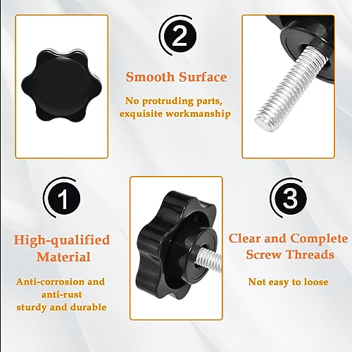 Aifeier ET 4 Pieces M8 x 20mm Star Hand Knob, Black Plastic Hex Shaped - size: M8 x 20 mm