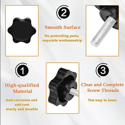 Aifeier ET 4 Pieces M8 x 20mm Star Hand Knob, Black Plastic Hex Shaped - size: M8 x 20 mm