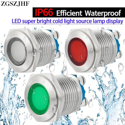 16mm Indicator Light 110V/120V LED AC/DC Pilot Lamp Waterproof IP66 Metal Stainless Steel 304 Pilot Panel 2Pcs Green 5/8" - color: Green, size: 110-120 V AC/DC