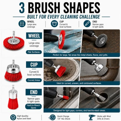 9 Pack Nylon Filament Abrasive Brush Set with 3 Wire Brushes for Drill