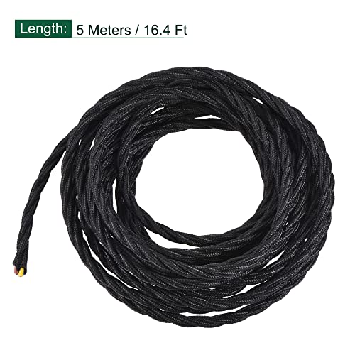 MECCANIXITY 16.4Ft Twisted Cloth Covered Wire, 18/3 Cloth Covered Electrical Wire Vintage Industrial Electronic Wire Cloth Cord Cable for Pendant Light DIY Project, Black - color: Black, size: 16.4Ft