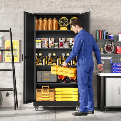 72"Metal Garage Storage Cabinets with Wheels & Adjustable 4 Shelves - color: Black, size: 72"H x 33.5"W x 17.7"D