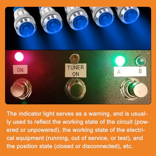 GASHER 5 PCS Energy Saving Indicator Light, LED Light 12V/24V/110V 20mA Panel Mount Light, Mounting Hole Size 8mm(5/16inch) Blue LED (12V) - color: Blue, size: 8MM（12V）