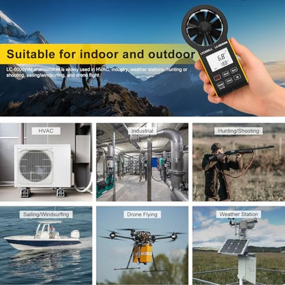 7-in-1 Anemometer Handheld CFM Meter for Wind Speed, Atmospheric Pressure, Wind Chill, Temperature, Humidity, Altitude, Dew Point Temp, Digital Air Flow Wind Gauge HVAC Outdoor Weather Meter