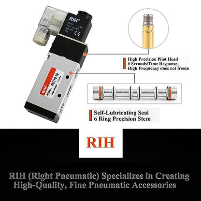RIH Pneumatics Solenoid Valve 4V310-10 12V/24V/110V Series Single Coil Pilot-Operated Electric 2 Position 5 Way Connection Type (DC24V/Junction Box, 3/8"NPT) - size: DC24V/Junction Box, style: 3/8"NPT