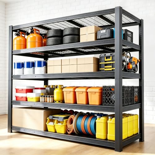 62" W Storage Shelves Unit,5 Tier Heavy Duty Metal garage Shelving Unit - size: 72"H × 62"W × 24"D