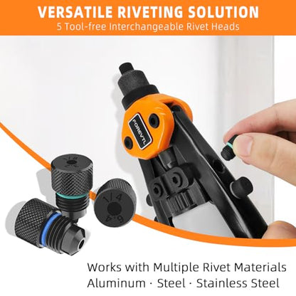 1/4 Rivet Gun Kit with 210pcs Blind Pop Rivets & 5 Rivet Heads