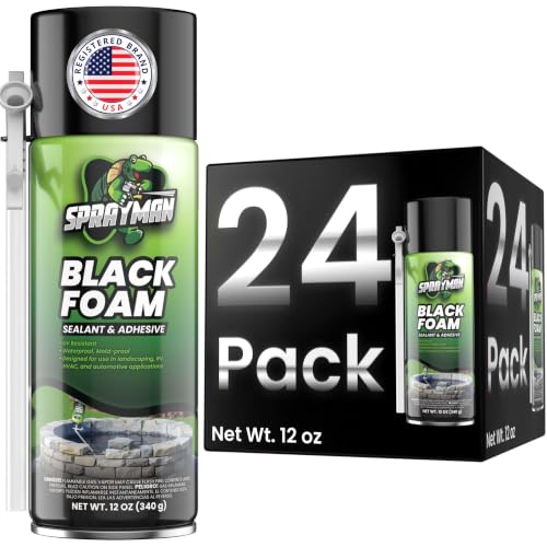 Sprayman Black Waterfall Foam Sealant - (24x12oz) Expanding Polyurethane Pond Foam Sealer, UV Resistant, Water Proof Spray for Landscape & Exterior, Straw Use, 24 Pack - size: 24 Pack