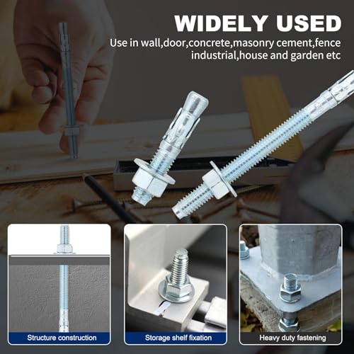 1/2"x3" Wedge Anchors by Zinced of Heavy-Duty Fastener for Cement and Concrete (8pcs Pack) - size: 1/2"x 3"