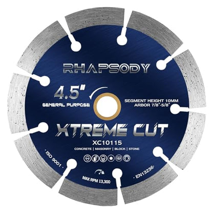 RHAPSODY 4 1/2 Inch Diamond Saw Blade, Segmented General Purpose Blade - color: Segmented Blade, size: 4.5Inch