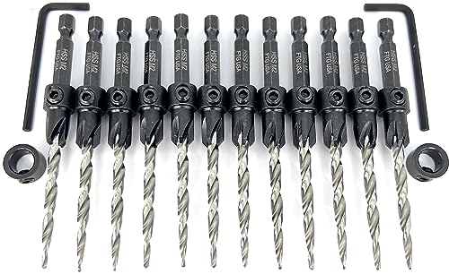 FTG USA 12 Pc #10 (3/16") Tapered Countersink Drill Bit Set with 2 Stops - size: #10, style: Same Sort 12 Pc