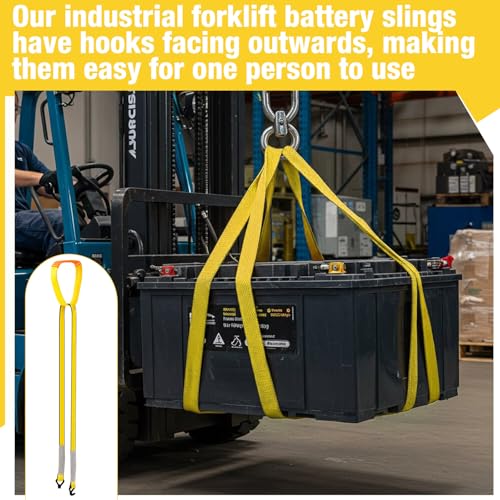 2 Inch x 5 ft Industrial Forklift Battery Lifting Carrying Sling Battery Carrier Lifter Strap with Hook 12 Inch Lift Round Ring with Protector Pad Heavy Duty for Industry Factory
