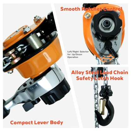 Lever Chain Hoist, G80 Load Chain, 10 ft Lift, 1100 lb (1/2 Ton) - size: 1,100 lb (0.5 MT)