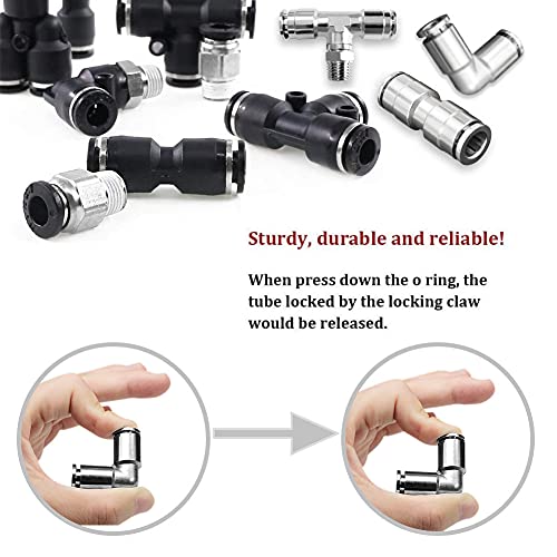 Beduan Push to Connect Tube Fitting Union Tee, Copper Nickle-Plated 3/8" Tube OD x 1/4" NPT Male Thread Shaped Union Adapter Fitting (Pack of 5) - size: 3/8"OD x 1/4"NPT