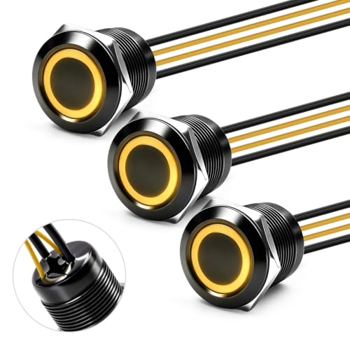 3PCS 19mm 20A Latching LED Push Button Switch IP67 12V-24V DC Yellow - color: Yellow Black Shell, size: Latching