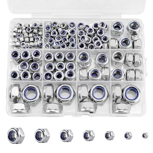 191 Pack 304 A2-70 Metric Nylon Lock Nuts - color: Silver, size: Metric