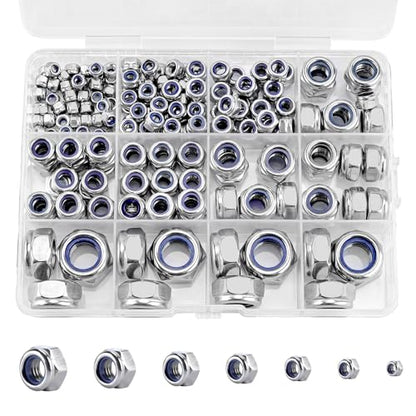 191 Pack 304 A2-70 Metric Nylon Lock Nuts - color: Silver, size: Metric