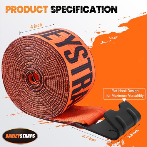 4 Inch Reflective Tie Down Straps 30 FT - Heavy Duty Flatbed Trailer Straps, 6000LB Working Load & 18000LB Break Strength, Orange Winch Straps for Truck Cargo Securement & Recovery (10-Pack) - color: Orange