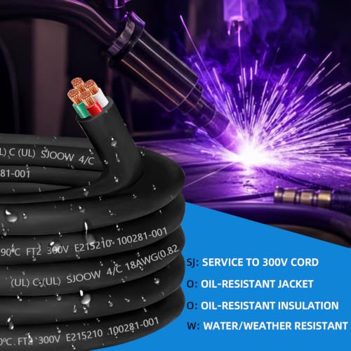 50ft 18/4 Wire SJOOW Portable Power Cable,18 Gauge 4 Conductor SJOOW Cord - size: 50 FT, style: 18AWG(4-Conductor)