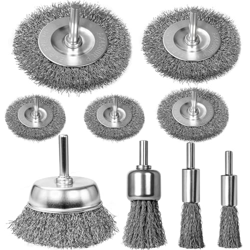 9 Pcs Wire Brush for Drill Set,Steel Wool Wire Wheel Drill Attachment for Metal Rust Removal, Corrosion and Scrub Surfaces with 1/4-Inch Round Shank - color: Silver