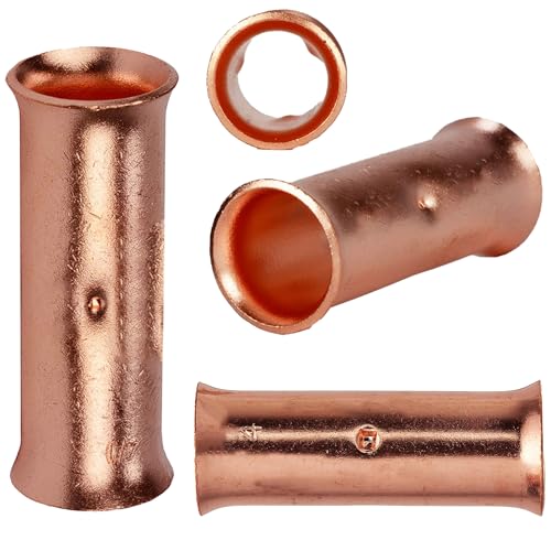 SVAAR 24-18 Gauge Flared Barrel Butt Splice Connectors Kit 100PCS 24-18 AWG Non-Insulated Butt Connectors Bare Copper Flared Compression Butt Splices Crimp Butt Terminals+100PCS 3:1 Heat Shrinks - color: Bare Copper
