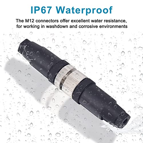 M12 5 Pin Male & Female Socket Panel Aviation Wire Connector,12mm Industrial Circular Connector, Outdoor Waterproof IP67,4 Sets - color: Female+Male, size: 5Pin Straight
