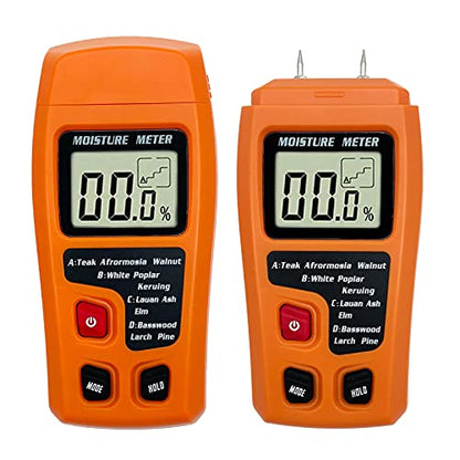 Digital Wood Moisture Meter Wood Humidity Tester Hygrometer Timber Damp Detector Large LCD Display (Orange) - color: Orange