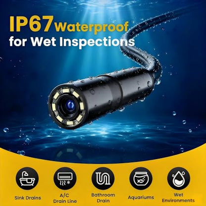 Industrial Endoscope, 1080P Digital Borescope Inspection Camera, 7.9mm IP67 Waterproof Sewer Camera with 4.3" LCD Screen, 8 LED Lights, 16.5FT Semi-Rigid Cable (Black, 16.4FT) - size: 2 meters